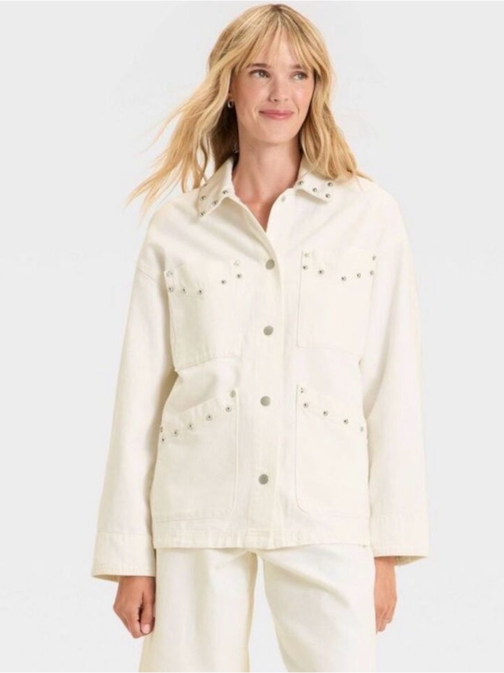 Universal Thread Cream Studded Button-Front Jean Jacket